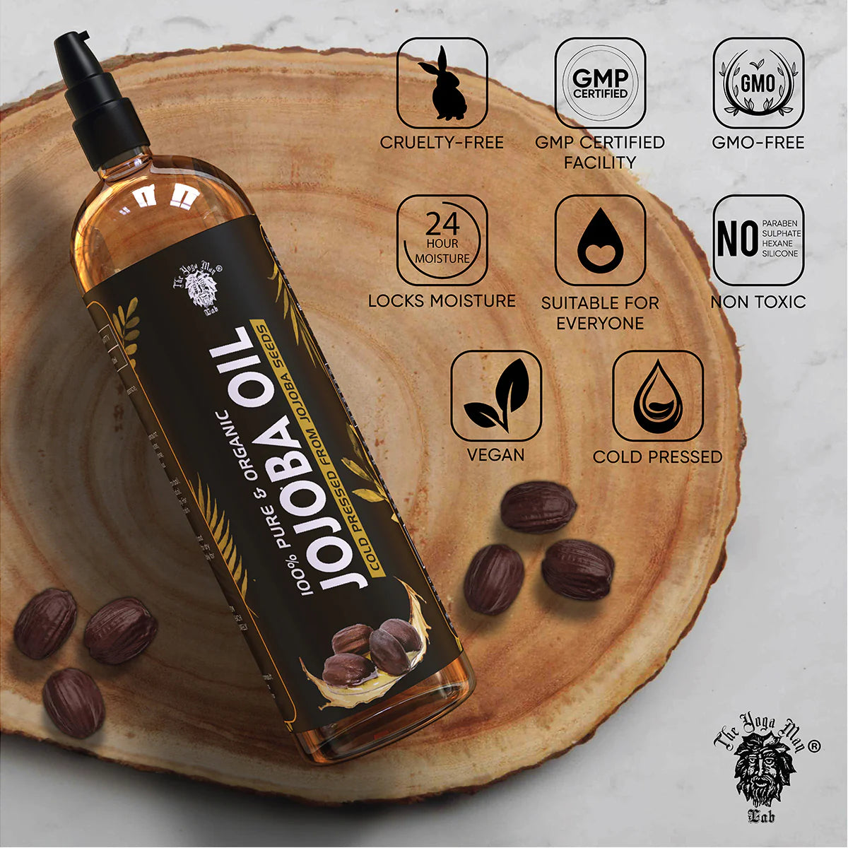 YogaManLab® Best Jojoba Oil 100% Pure & Organic Cold Pressed Oil | Promotes Hair Growth & Skin Moisturizing (200ml) Secondary image