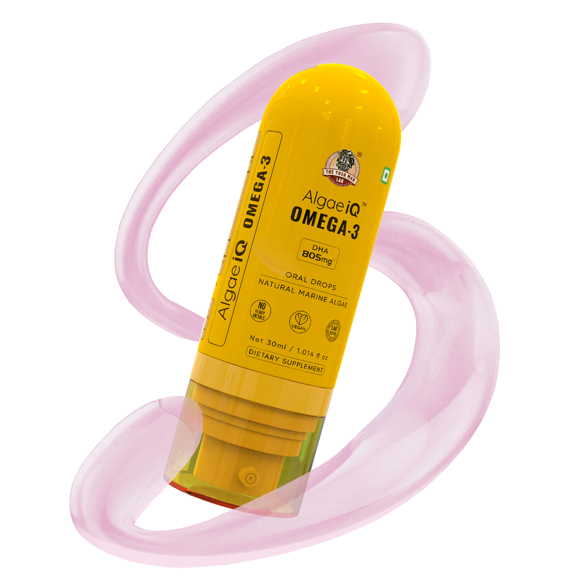 YogaManLab® AlgaeIQ Omega-3 with 800mg DHA | Plant Based, Vegan & Natural | For Improving Heart, Brain, Hair, Skin, Joint & Eye Health | Higest Absorption Formula | 30 Days Pack Main image