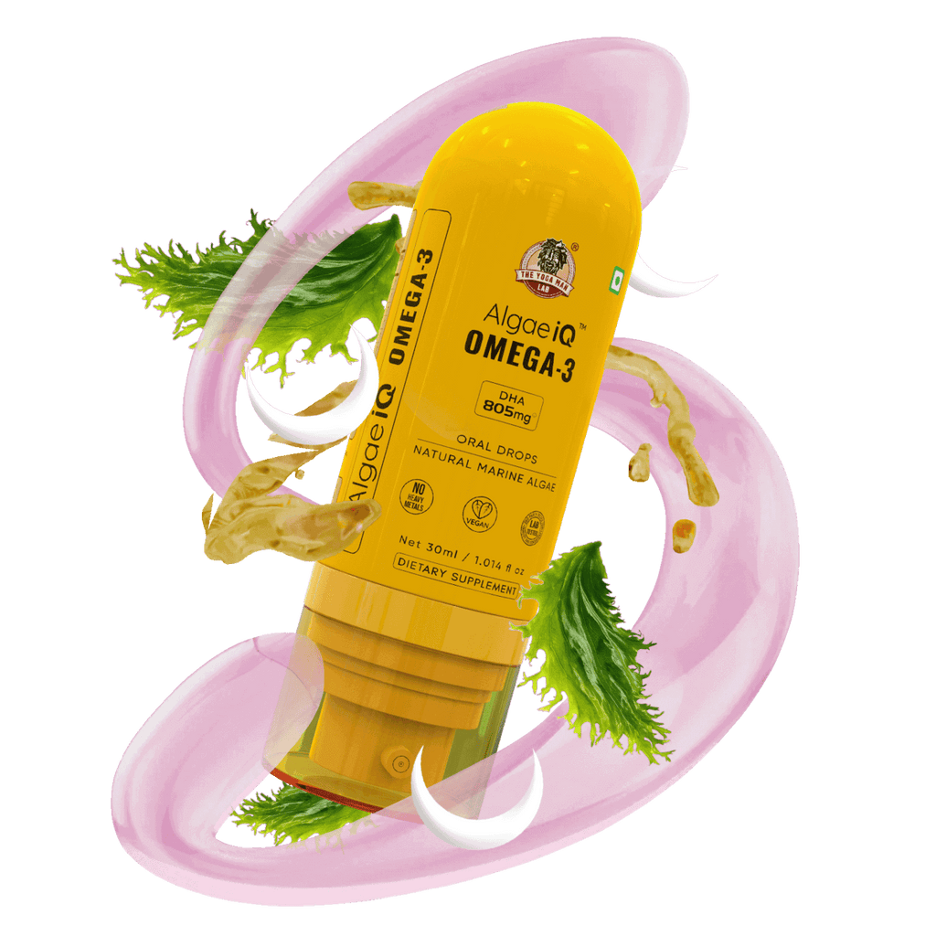 YogaManLab® AlgaeIQ Omega-3 with 800mg DHA | Plant Based, Vegan & Natural | For Improving Heart, Brain, Hair, Skin, Joint & Eye Health | Higest Absorption Formula | 30 Days Pack
