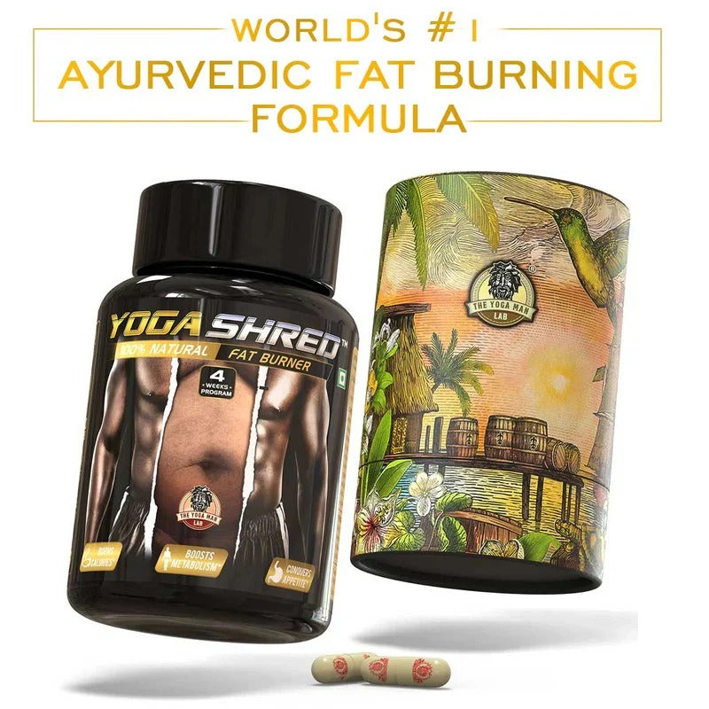 YOGA SHRED - Burn Fat At-Home Ayurvedic Supplement Capsules (Men) | Helps in Weight Loss & Boosting Energy | Ayurvedic & 100% Natural Main image