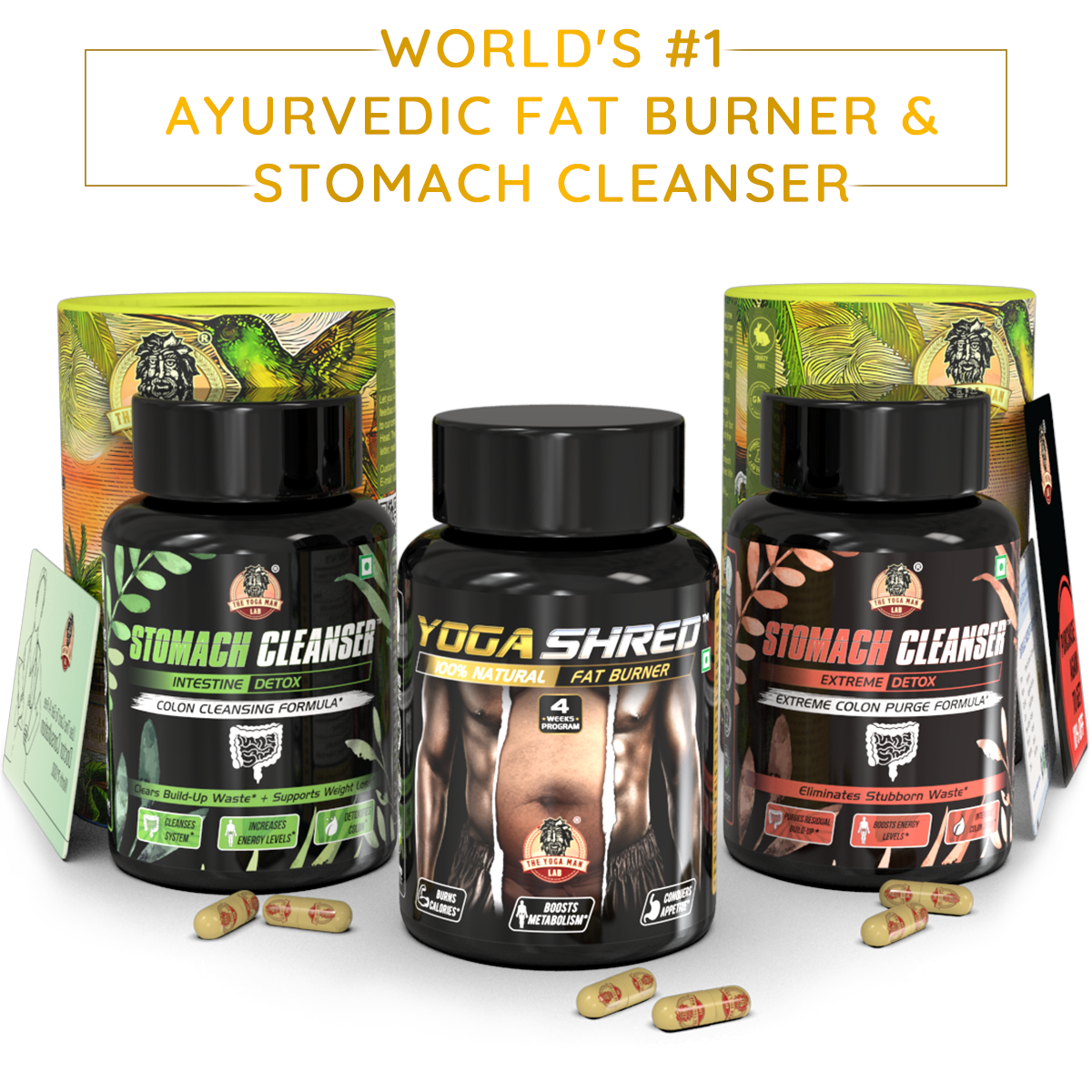 YogaManLab® STOMACH CLEANSER - Probiotic Detox & Flatter Belly Ayurvedic Supplement | 14-Days Program To Remove Constipation & Toxins | 100% Natural with Probiotics Main image