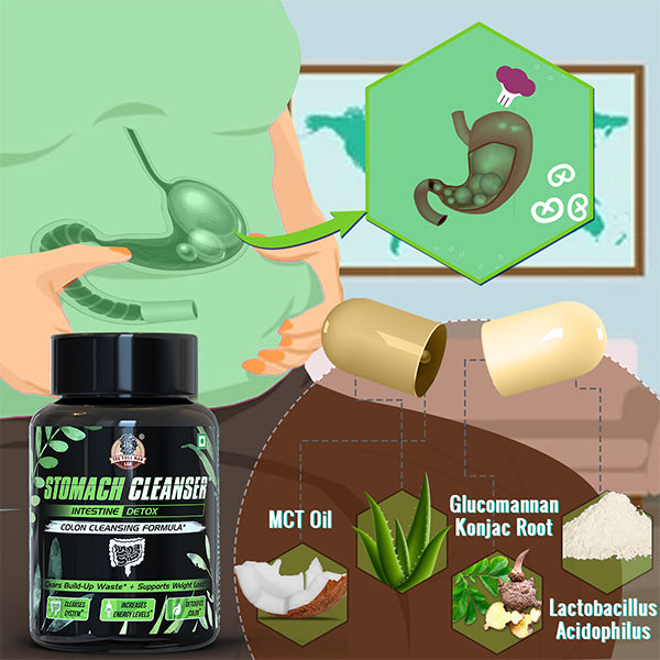 YogaManLab® Stomach Cleanser & Detox Capsules - Constipation Relief | 14-Days Detox Program To Remove Constipation & Toxins | 100% Natural with Probiotics