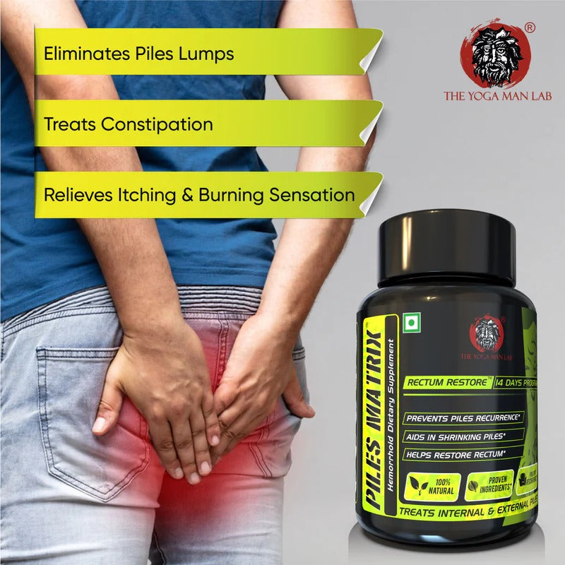 YogaManLab® PILES MATRIX - Vein Restore + Rectum Restore Ayurvedic Supplements + Herbal Remedies Diet Booklet | Relives Pain & Shrinks Mass | 100% Natural