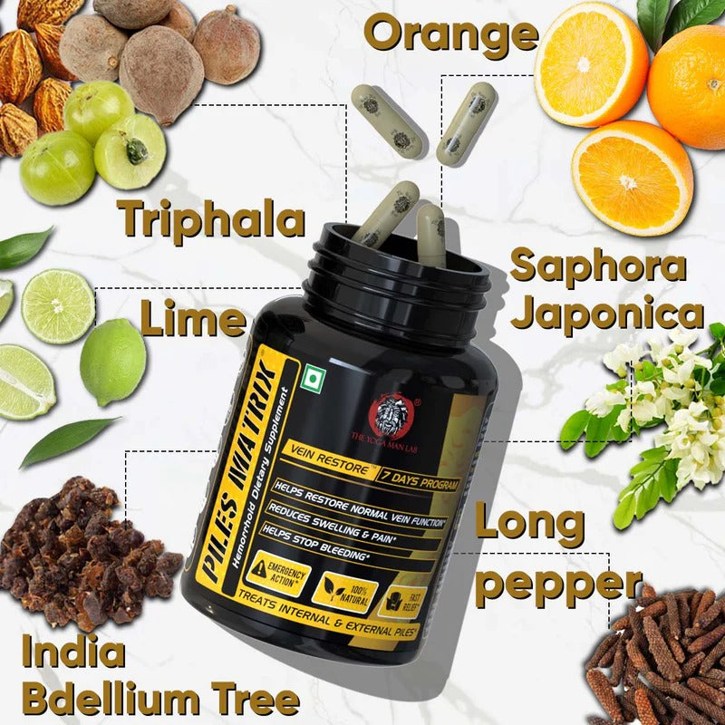 YogaManLab® PILES MATRIX Vein Restore Ayurvedic Medicine | Stops Bleeding, Relieves Pain & Itching | 100% Natural