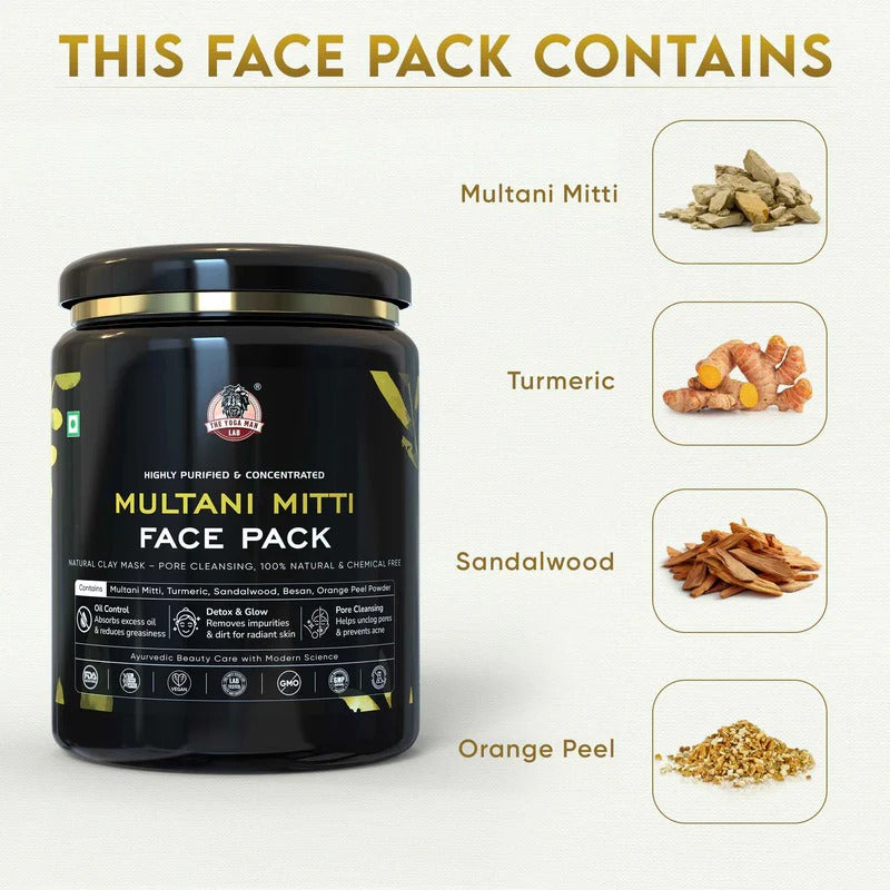 YogaManLab® Multani Mitti Glow Face Pack – For Deep Pore Cleansing, Acne Defense & Tan Removal (With Chandan, Turmeric & Orange Peel) Main image
