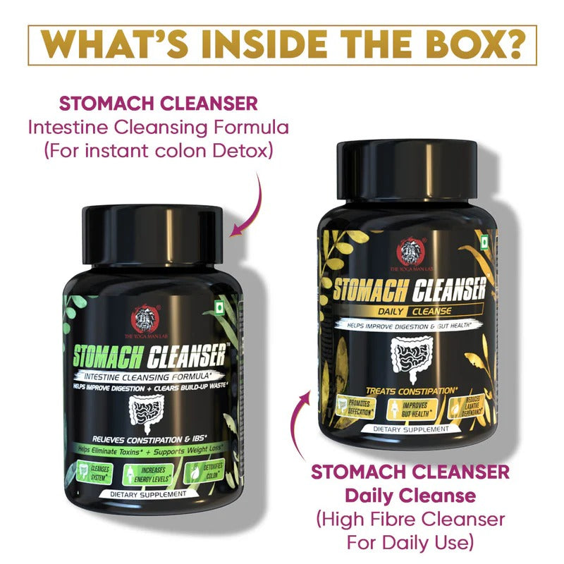 YogaManLab® STOMACH CLEANSER KIT- Intestine Detox + Daily Fiber Cleanse (2 Ayurvedic Supplements) | Probiotic Soluble Fiber Formula For Smooth Bowel Movement | 100% Natural