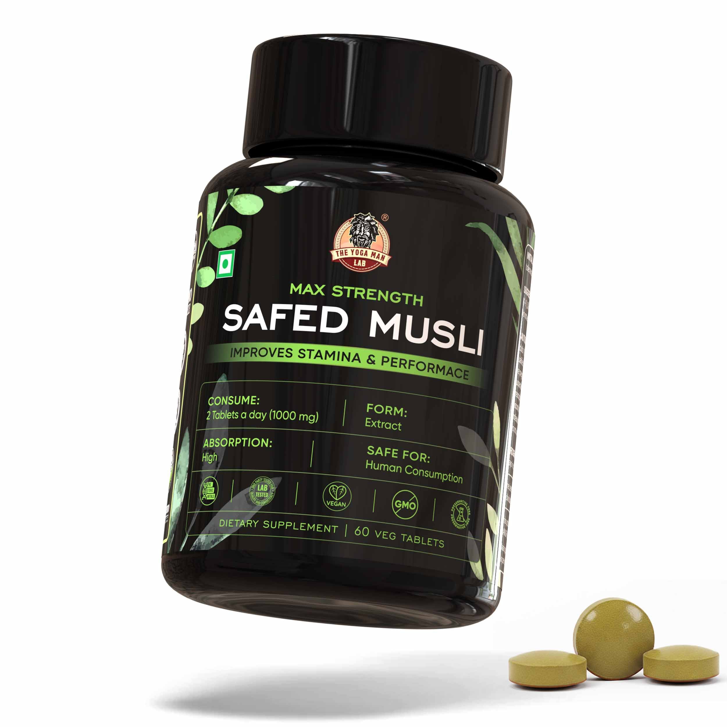YogaManLab® Safed Musli Tablets – Improves Vitality - Lab Certified, Pesticide Free - 30 Tablets Secondary image