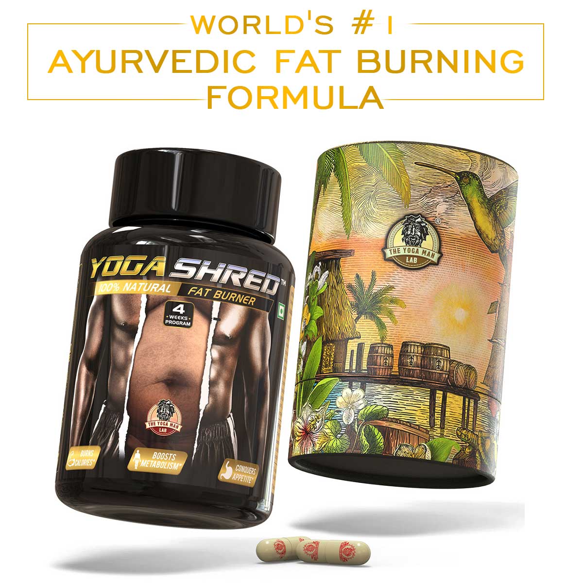 YogaManLab® YOGA SHRED - Home Fat Burner (Women) Ayurvedic Supplement | Thermogenic Weight Burner, Appetite Suppressant & Energy Booster | 100% Natural